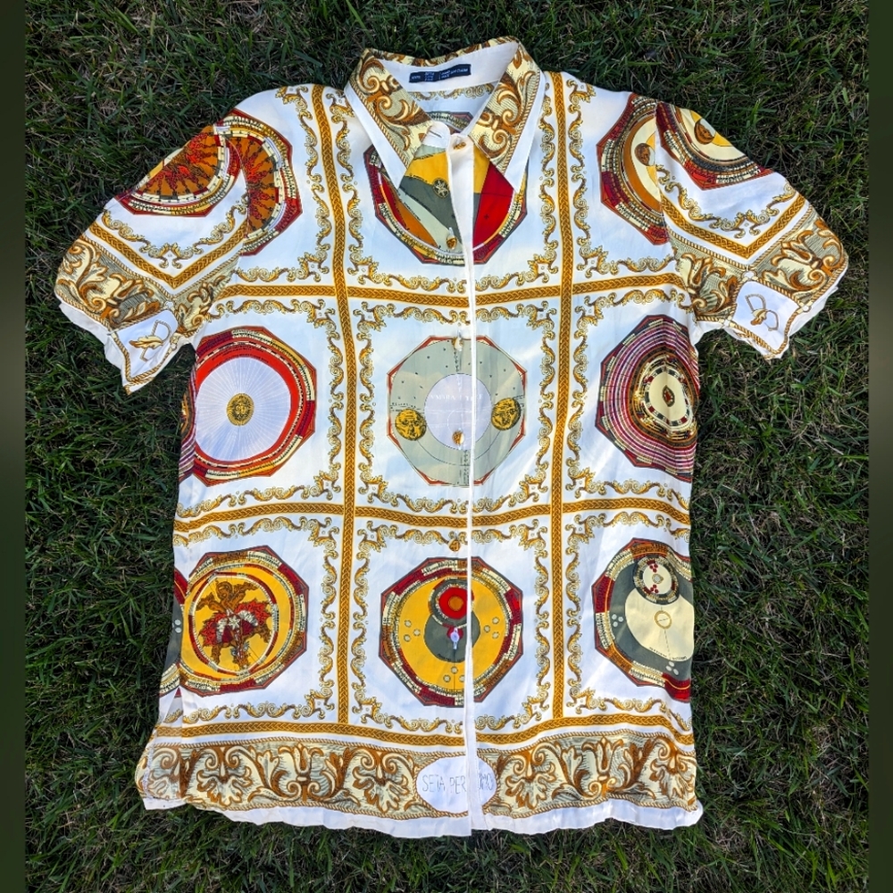 Vintage Italy Seta Per Uomo astrological zodiac button up shirt
